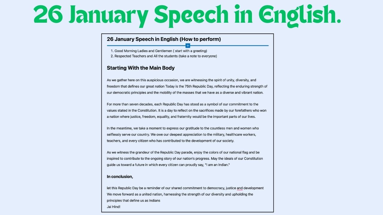 26 January Speech in English | Republic Day Speech
